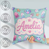 Custom Name Jellyfish Starfish and Sea Creatures Mint Background Square Filled Cushion Throw Pillow Sofa Bed Home Decor Zip Washable UK Made