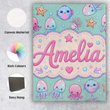 Personalised Name Kawaii Jellyfish Starfish Custom  Bespoke Interior Contemporary Canvas Wall Art Print Decor Picture Ready to Hang