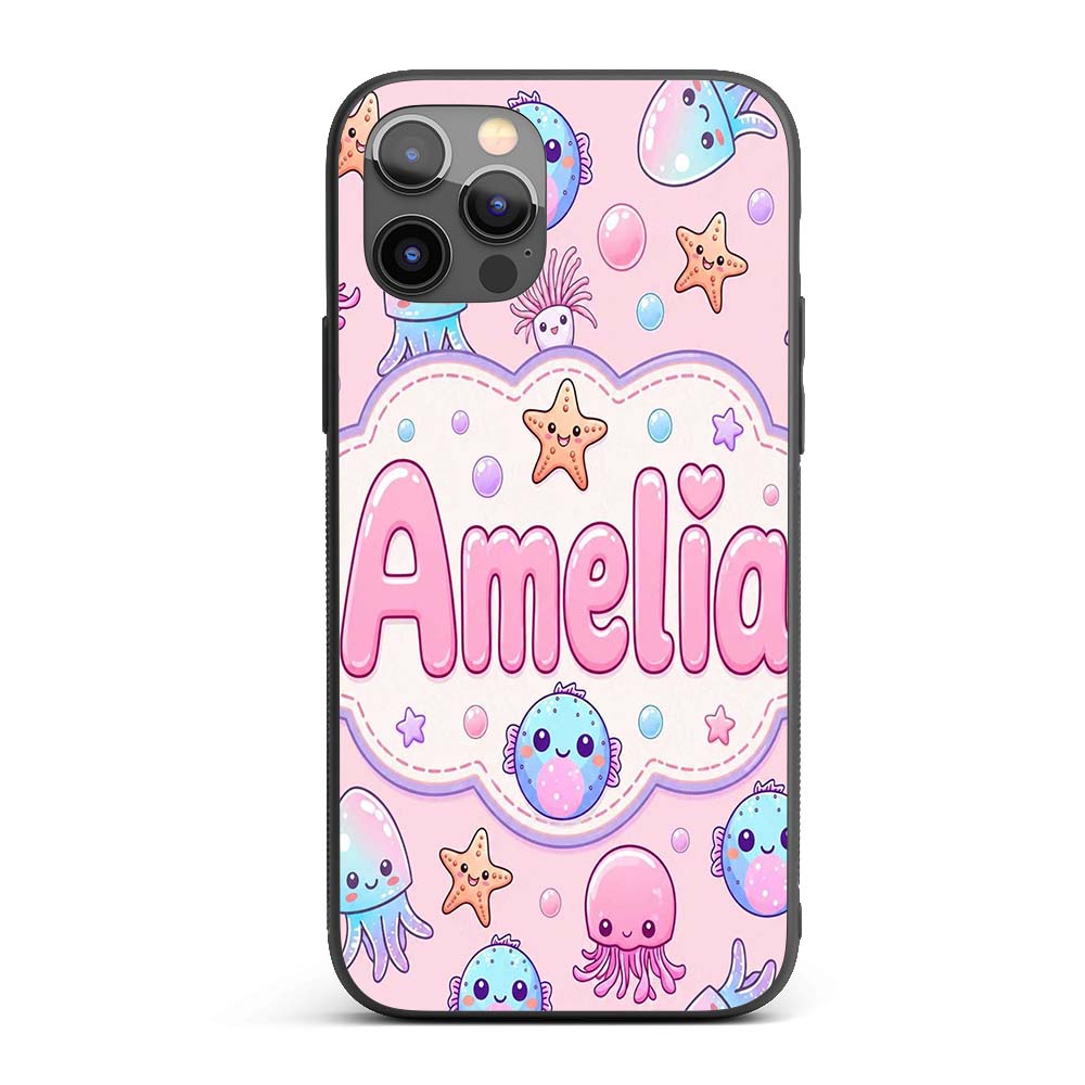 Jellyfish Starfish and Cute Sea Creatures Soft Custom Name Protective Phone Case Mobile Cover Durable Everyday Smartphone Shock Resistant
