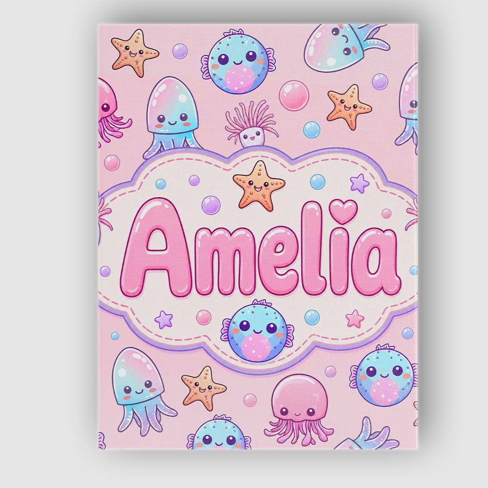 Personalised Name Jellyfish Starfish and Custom  Unique Gift Idea Elegant Feature Canvas Wall Art Print Decor Picture Ready to Hang