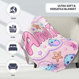 Jellyfish Starfish and Cute Sea Creatures Soft Blush Pink Background  Personalised Custom Name Super Soft Fleece Blanket Bed Sofa Throw