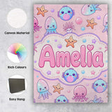 Personalised Name Jellyfish Starfish and Custom  Unique Gift Idea Elegant Feature Canvas Wall Art Print Decor Picture Ready to Hang