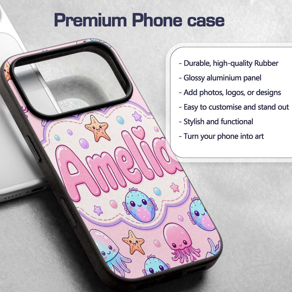 Jellyfish Starfish and Cute Sea Creatures Soft Custom Name Protective Phone Case Mobile Cover Durable Everyday Smartphone Shock Resistant
