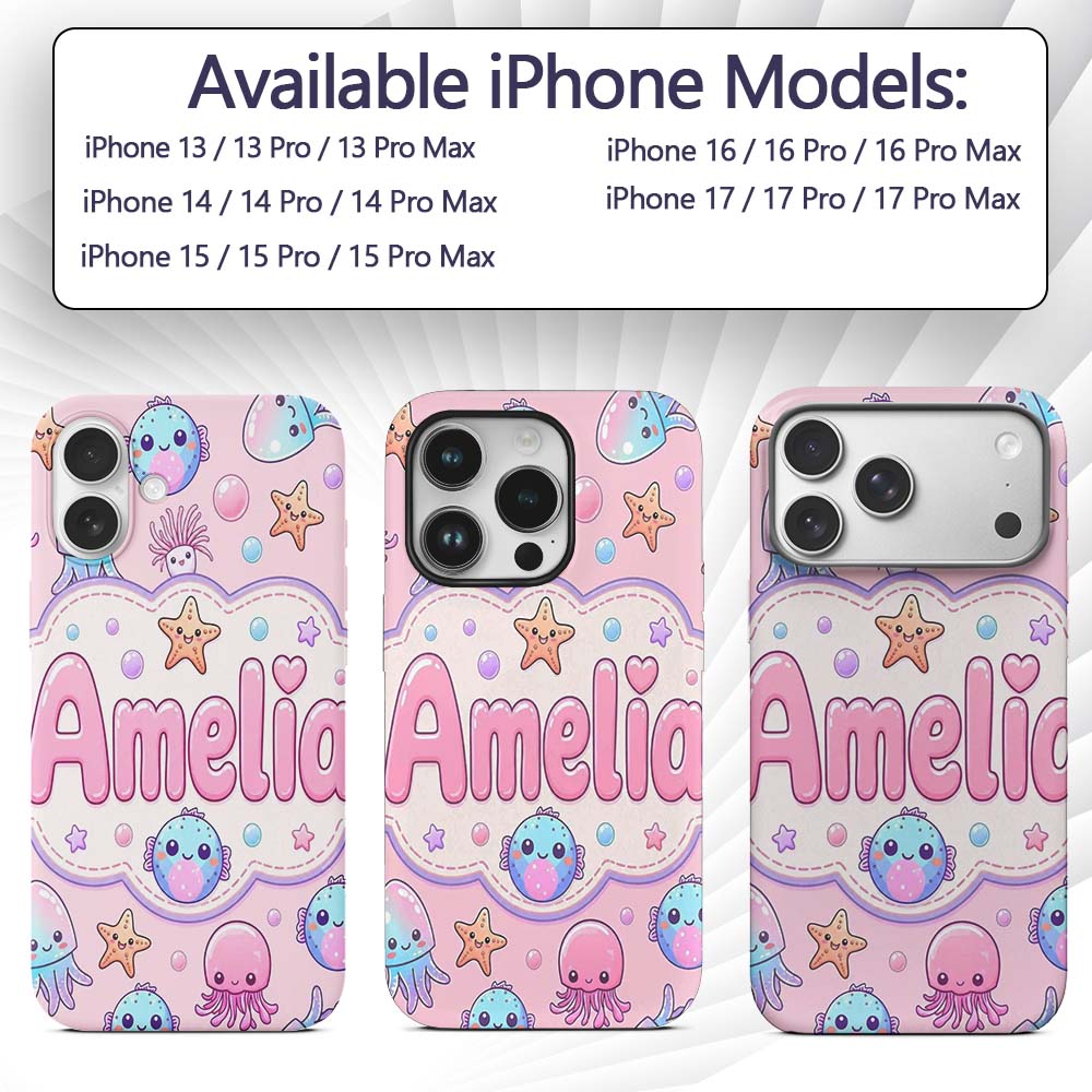 Jellyfish Starfish and Cute Sea Creatures Soft Custom Name Protective Phone Case Mobile Cover Durable Everyday Smartphone Shock Resistant