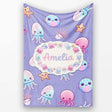 Jellyfish Starfish and Cute Sea Creatures Lavender Purple Background  Personalised Custom Name Super Soft Fleece Blanket Bed Sofa Throw