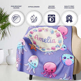 Jellyfish Starfish and Cute Sea Creatures Lavender Purple Background  Personalised Custom Name Super Soft Fleece Blanket Bed Sofa Throw