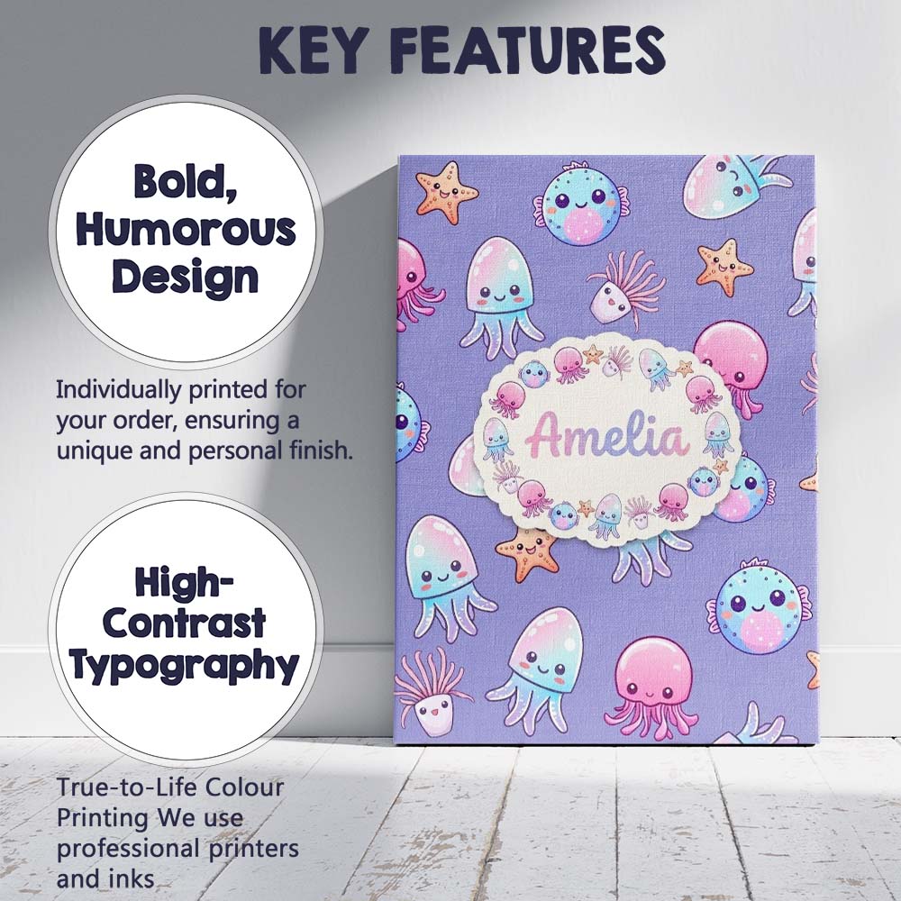Personalised Name Jellyfish Starfish and Custom  Unique Gift Idea Elegant Feature Canvas Wall Art Print Decor Picture Ready to Hang