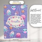 Jellyfish Starfish and Cute Sea Creatures Lavender Purple Background  Personalised Custom Name Super Soft Fleece Blanket Bed Sofa Throw