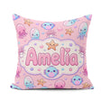 Custom Name Jellyfish Starfish and Cute Sea Creatures Warm Pink Square Filled Cushion Throw Pillow Sofa Bed Home Decor Zip Washable UK Made