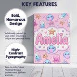 Personalised Name Kawaii Jellyfish Starfish Custom  Bespoke Interior Contemporary Canvas Wall Art Print Decor Picture Ready to Hang