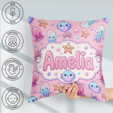 Custom Name Jellyfish Starfish and Cute Sea Creatures Warm Pink Square Filled Cushion Throw Pillow Sofa Bed Home Decor Zip Washable UK Made