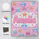 Personalised Name Kawaii Jellyfish Starfish Custom  Bespoke Interior Contemporary Canvas Wall Art Print Decor Picture Ready to Hang