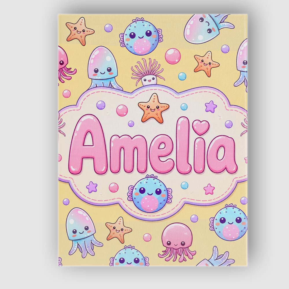 Personalised Name Jellyfish Starfish and Custom  Unique Gift Idea Elegant Feature Canvas Wall Art Print Decor Picture Ready to Hang