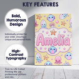 Personalised Name Jellyfish Starfish and Custom  Unique Gift Idea Elegant Feature Canvas Wall Art Print Decor Picture Ready to Hang