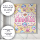 Personalised Name Jellyfish Starfish and Custom  Unique Gift Idea Elegant Feature Canvas Wall Art Print Decor Picture Ready to Hang
