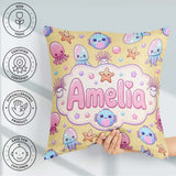 Custom Name Jellyfish and Cute Sea Creatures Warm Mustard Yellow Square Filled Cushion Throw Pillow Sofa Bed Home Decor Zip Washable UK Made