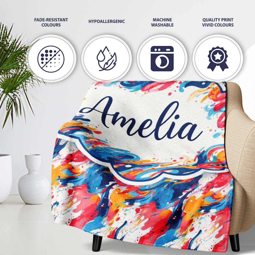 Modern Fluid Marble Teal Red Cream Abstract Pattern Cute Unique Gift  Personalised Custom Name Super Soft Fleece Blanket Bed Sofa Throw
