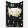 Watercolour Forest Trees Mushrooms Sun Moon and Stars Woodland  Personalised Custom Name Super Soft Fleece Blanket Bed Sofa Throw