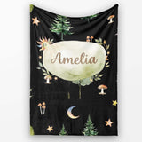 Watercolour Forest Trees Mushrooms Sun Moon and Stars Woodland  Personalised Custom Name Super Soft Fleece Blanket Bed Sofa Throw