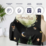 Watercolour Forest Trees Mushrooms Sun Moon and Stars Woodland  Personalised Custom Name Super Soft Fleece Blanket Bed Sofa Throw