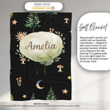 Watercolour Forest Trees Mushrooms Sun Moon and Stars Woodland  Personalised Custom Name Super Soft Fleece Blanket Bed Sofa Throw