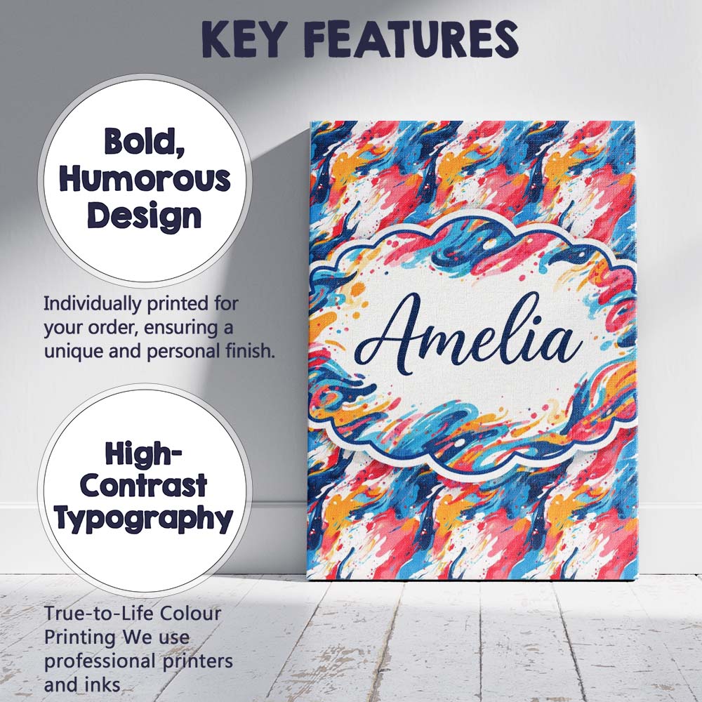 Personalised Name Modern Fluid Marble Teal Red Cream Abstract Custom Contemporary Display Canvas Wall Art Print Decor Picture Ready to Hang