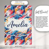 Modern Fluid Marble Teal Red Cream Abstract Pattern Cute Unique Gift  Personalised Custom Name Super Soft Fleece Blanket Bed Sofa Throw