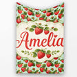 Vintage Style Strawberries and Blossoms on Soft Mint Green Lovely  Personalised Custom Name Super Soft Fleece Blanket Bed Sofa Throw
