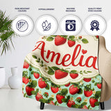 Vintage Style Strawberries and Blossoms on Soft Mint Green Lovely  Personalised Custom Name Super Soft Fleece Blanket Bed Sofa Throw
