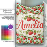Vintage Style Strawberries and Blossoms on Soft Mint Green Lovely  Personalised Custom Name Super Soft Fleece Blanket Bed Sofa Throw
