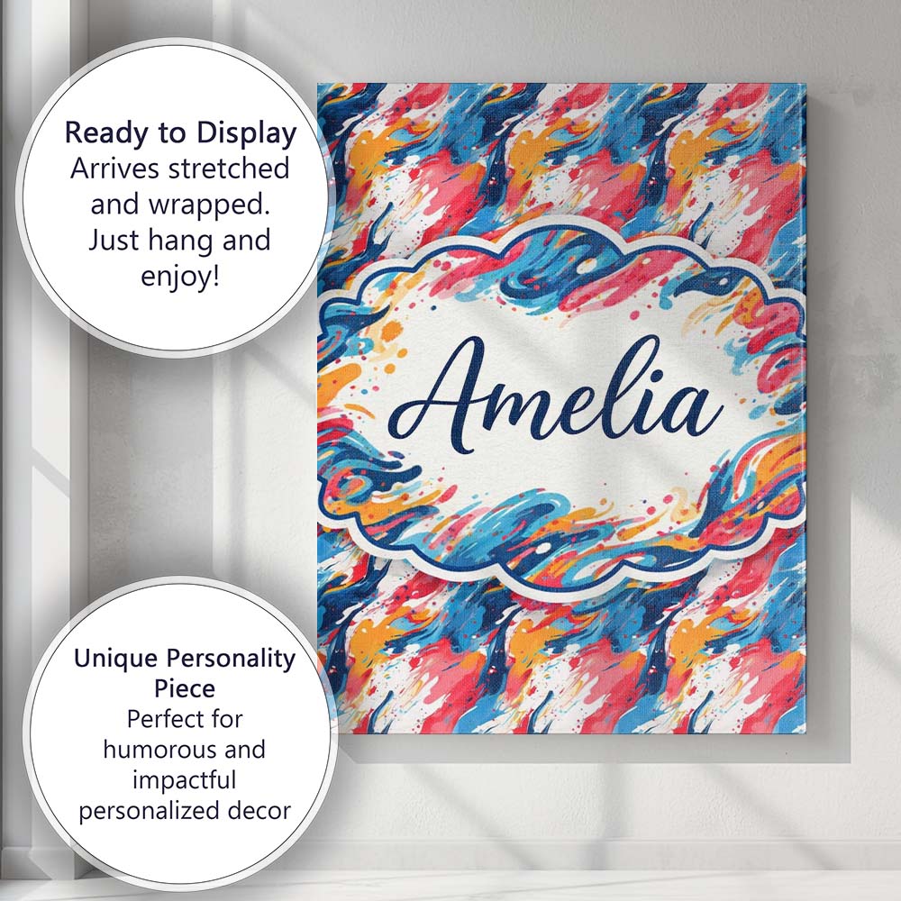Personalised Name Modern Fluid Marble Teal Red Cream Abstract Custom Contemporary Display Canvas Wall Art Print Decor Picture Ready to Hang