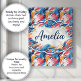 Personalised Name Modern Fluid Marble Teal Red Cream Abstract Custom Contemporary Display Canvas Wall Art Print Decor Picture Ready to Hang