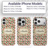 Vintage Strawberries and Floral Garden on Cream Custom Name Protective Phone Case Mobile Cover Durable Everyday Smartphone Shock Resistant