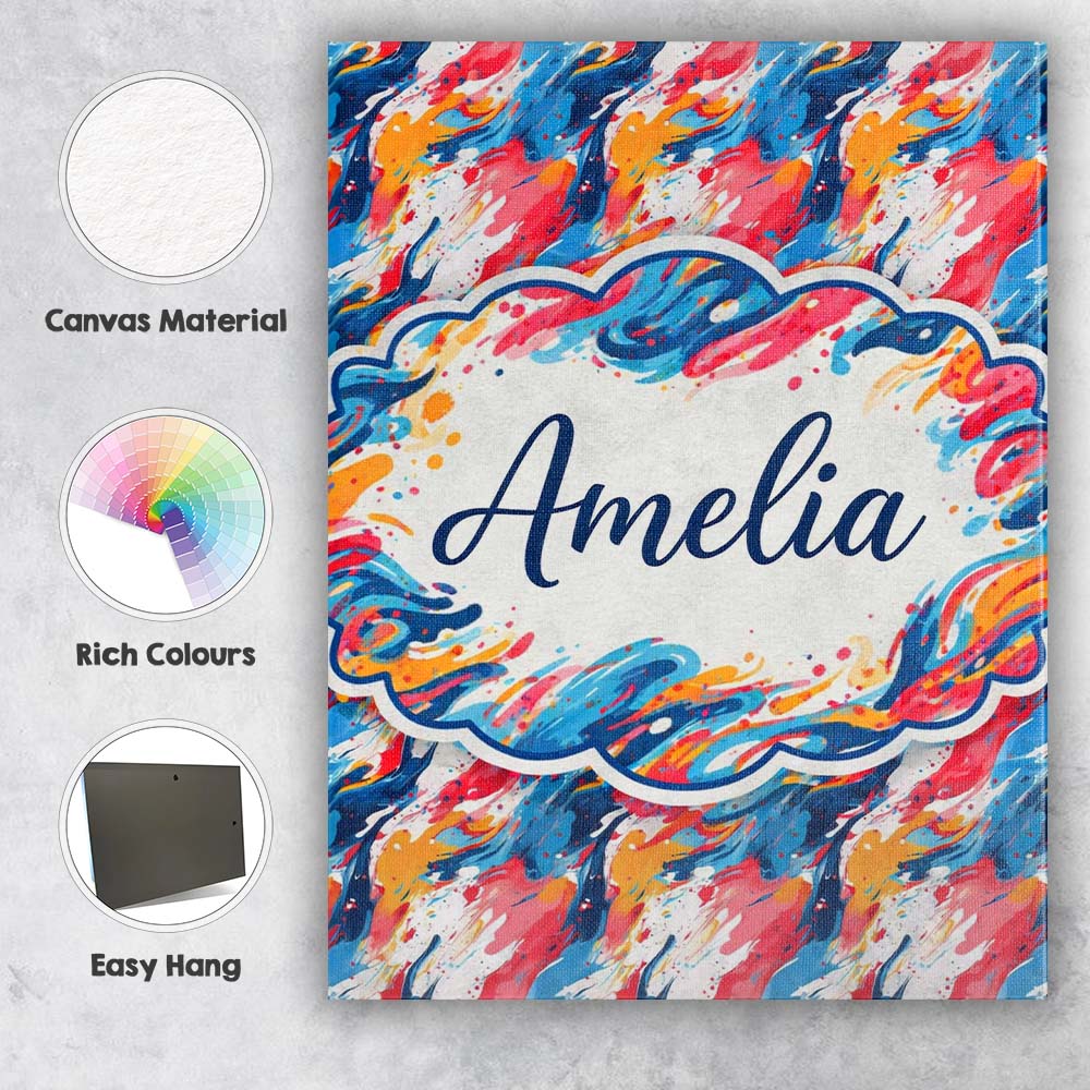 Personalised Name Modern Fluid Marble Teal Red Cream Abstract Custom Contemporary Display Canvas Wall Art Print Decor Picture Ready to Hang