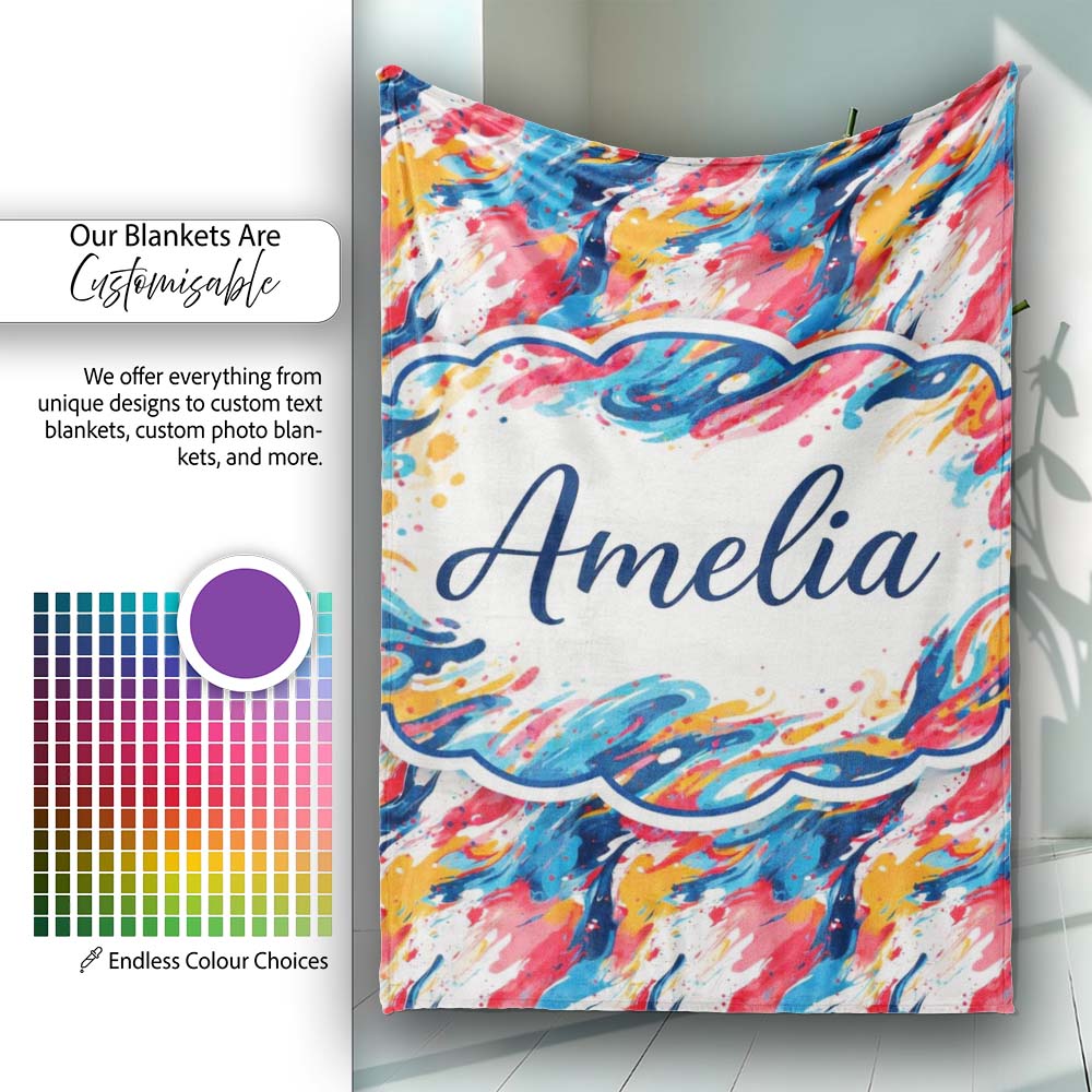 Modern Fluid Marble Teal Red Cream Abstract Pattern Cute Unique Gift  Personalised Custom Name Super Soft Fleece Blanket Bed Sofa Throw