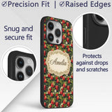Rich Vintage Strawberries Leaves and Blossoms on Custom Name Protective Phone Case Mobile Cover Durable Everyday Smartphone Shock Resistant