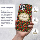 Rich Vintage Strawberries Leaves and Blossoms on Custom Name Protective Phone Case Mobile Cover Durable Everyday Smartphone Shock Resistant