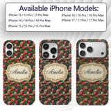 Rich Vintage Strawberries Leaves and Blossoms on Custom Name Protective Phone Case Mobile Cover Durable Everyday Smartphone Shock Resistant