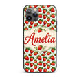 Fresh Strawberries and Leaves on Soft Sage Green Custom Name Protective Phone Case Mobile Cover Durable Everyday Smartphone Shock Resistant
