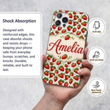 Fresh Strawberries and Leaves on Soft Sage Green Custom Name Protective Phone Case Mobile Cover Durable Everyday Smartphone Shock Resistant