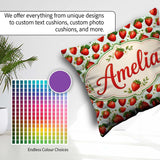 Custom Name Fresh Strawberries and on Soft Sage Green Background Square Filled Cushion Throw Pillow Sofa Bed Home Decor Zip Washable UK Made