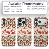 Fresh Strawberries and Leaves on Soft Sage Green Custom Name Protective Phone Case Mobile Cover Durable Everyday Smartphone Shock Resistant