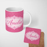Personalized Custom Name Hot Pink Dense Mini Dot Abstract Texture Seamless Pattern Lovely 11oz Ceramic Coffee Tea Mug White Large Handle