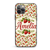Fresh Strawberries and Green Leaves on Light Custom Name Protective Phone Case Mobile Cover Durable Everyday Smartphone Shock Resistant