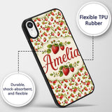 Fresh Strawberries and Green Leaves on Light Custom Name Protective Phone Case Mobile Cover Durable Everyday Smartphone Shock Resistant