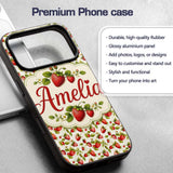 Fresh Strawberries and Green Leaves on Light Custom Name Protective Phone Case Mobile Cover Durable Everyday Smartphone Shock Resistant