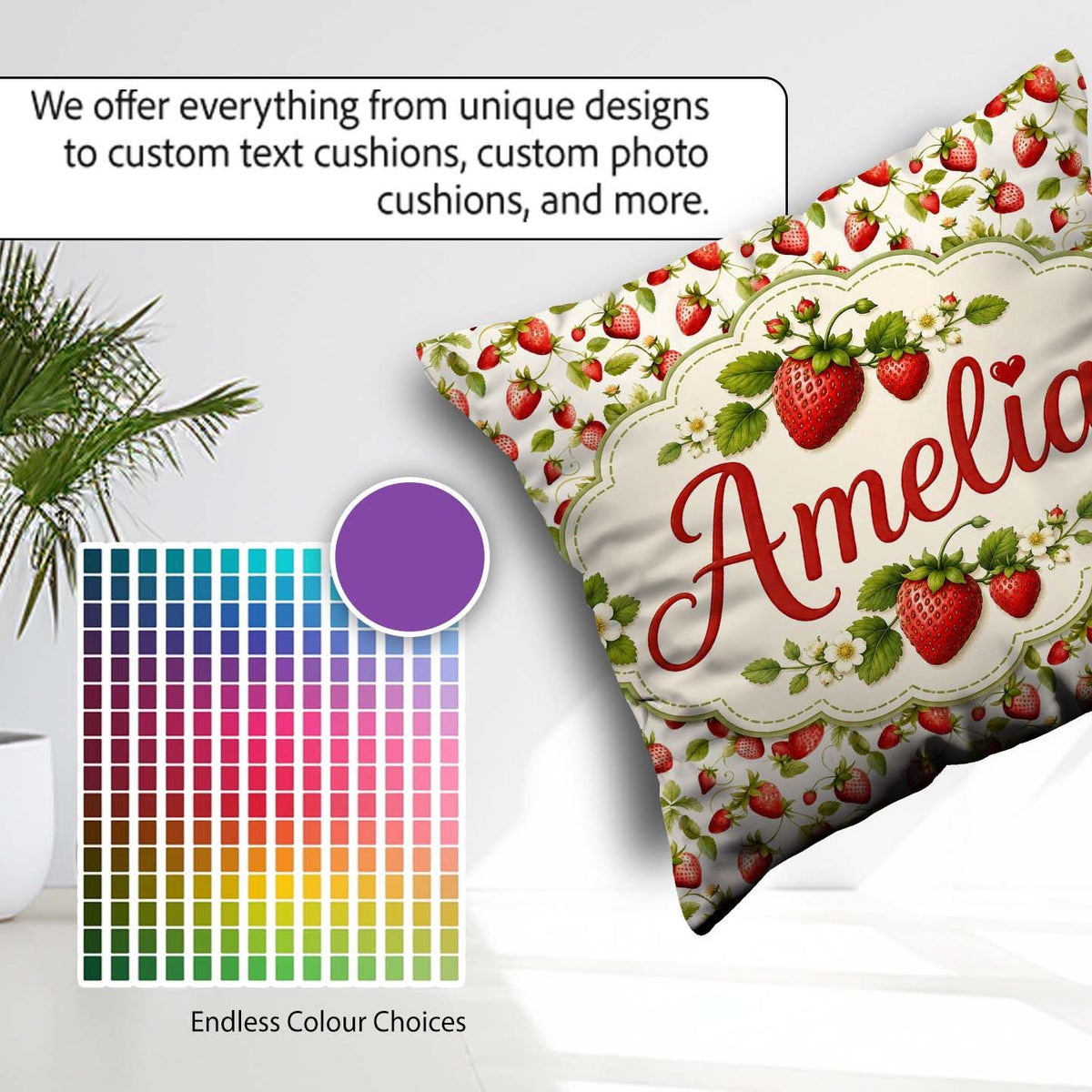Custom Name Fresh and Green Leaves on Light Background Seamless Square Filled Cushion Throw Pillow Sofa Bed Home Decor Zip Washable UK Made