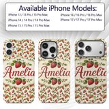 Fresh Strawberries and Green Leaves on Light Custom Name Protective Phone Case Mobile Cover Durable Everyday Smartphone Shock Resistant
