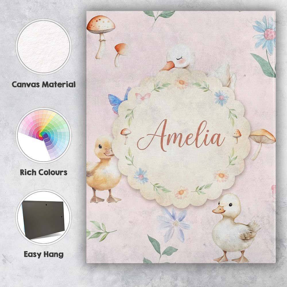 Personalised Name Cute Ducklings Swan Custom Modern Room Accent Creative Decorator Style Canvas Wall Art Print Decor Picture Ready to Hang