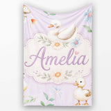 Cute Swan Ducklings Mushrooms and Flowers on Soft Lavender Lovely  Personalised Custom Name Super Soft Fleece Blanket Bed Sofa Throw